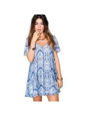 Show Me Your Mumu Kylie Babydoll Mini Dress Teacup Blue White Size Small